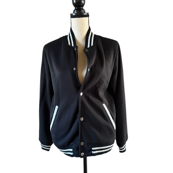 Black Varsity Jacket with White Trim - Picture 1 of 4